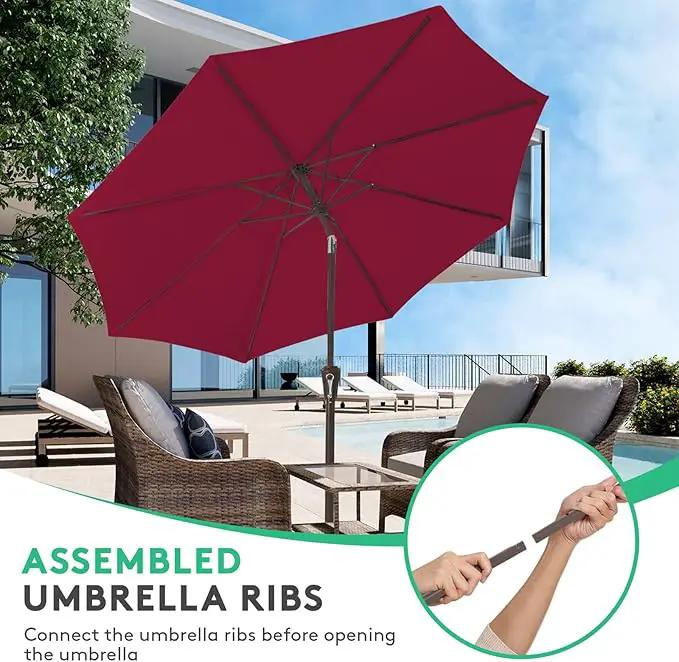 JEAREY 10FT Outdoor Patio Umbrella Outdoor Table Umbrella with Push Button Tilt and Crank, Market Umbrella 8 Sturdy Ribs UV Protection Waterproof for Pool, Garden (Wine Red) by GreenHaven Gardens