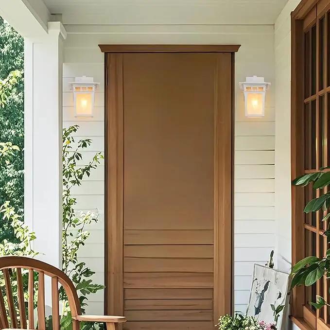 Outdoor Wall Lantern, Exterior Lighting Fixtures Wall Mount, 2 Pack White Outdoor Sconces with Seeded Glass, Exterior Porch/Patio Lights for House Front Door Garage by GreenHaven Gardens