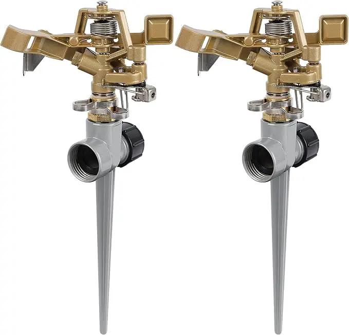 Biswing 2 Pack Impact Sprinklers with Stand (Spike), Heavy Duty Zinc Alloy Lawn Sprinkler Head on Spike Base, Adjustable Watering Sprinkler for Large Area Grass Yards Patio Garden Irrigation by GreenHaven Gardens
