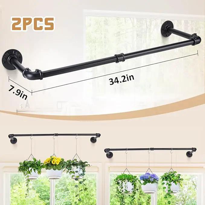 Plant Hanger Indoor, 34.2in Strong Load-Bearing Hanging Plant Holder, Window Plant Rod Black Metal Bar for Wall Ceiling Decor Shelves, 2 Pcs(Pot Chain & Plant Not Included) by GreenHaven Gardens