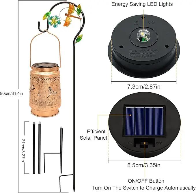 2 Pack Solar Lanterns Outdoor Garden Decor with Shepherd Hook, Gardening Gifts for Mom Grandma Women Dragonfly Metal Decor Lantern Waterproof Solar Lights LED Decorative for Garden Yard Patio by GreenHaven Gardens