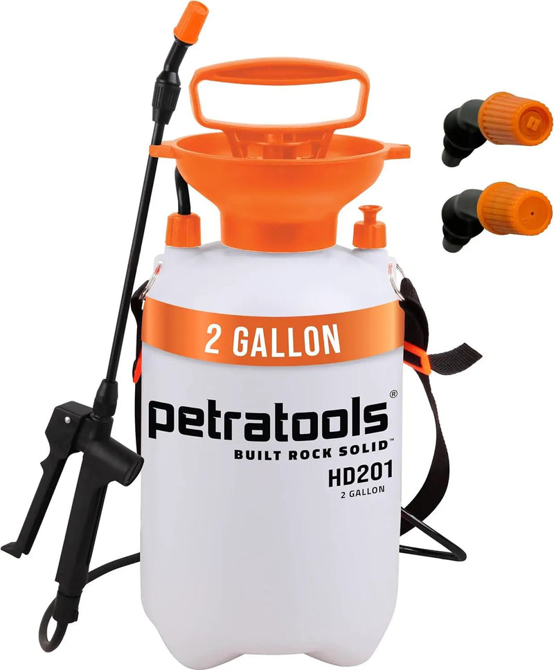 Petratools 2 Gallon Pump Sprayer - HD201 Garden Sprayer for Weeds, Lawn Care & Pesticides - 52" Long Hose, 2 Nozzles & Easy Carry Handle - Durable & Lightweight by GreenHaven Gardens