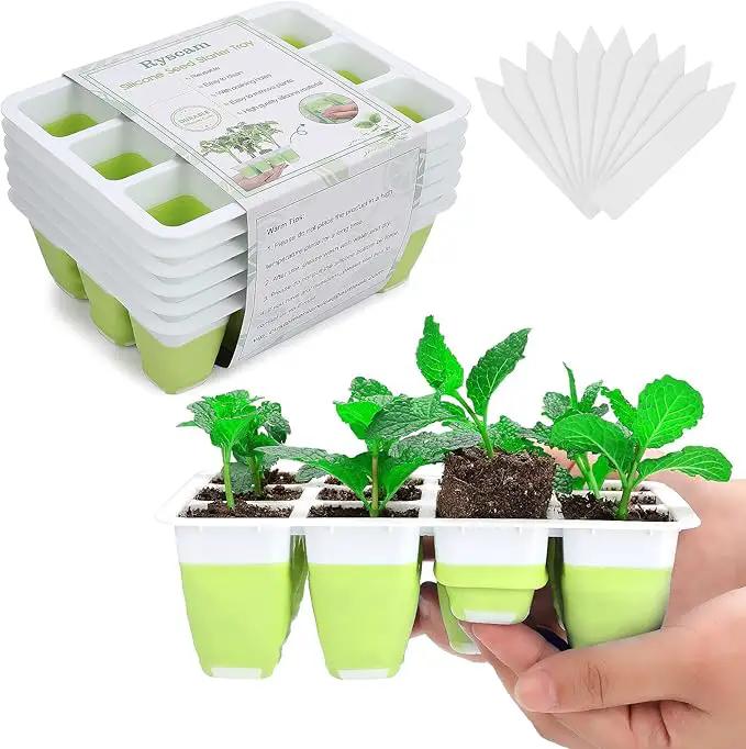 Seed Starter Tray, Reusable Seed Starter Kit, Silicone Seedling Starter Trays for Starting Plant Seeds, Seed Starting Trays with Flexible pop-Out Cells, Indoor Plant Germination Trays (2pcs) by GreenHaven Gardens