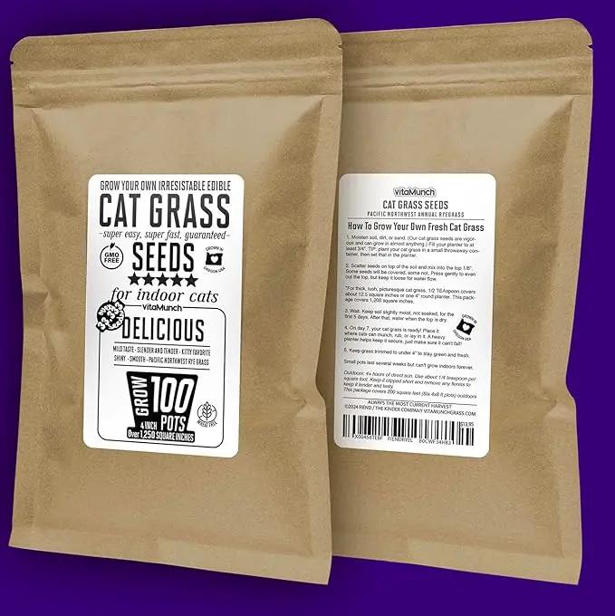 Cat Grass Seeds – Smooth Tasty Ryegrass – Grows 100 Pots of Fresh Cat Grass for Indoor Cats & Kittens – Easy & Fast – Bulk Rescuer's Pack Grows 1,250 Square inches of Edible cat Grass Vitamunch by GreenHaven Gardens