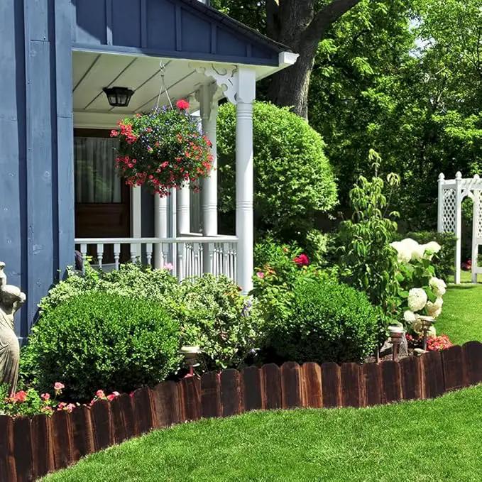 2 Pack Garden Wooden Fence Anti-Corrosive Outdoor Landscape Edging Flexible Decorative Border with a Pair of Gloves for Garden Yard Flower Tree Fence - 7.9'' H x 47'' L by GreenHaven Gardens