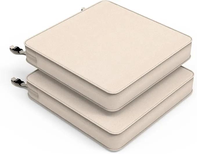 LVTXIII Patio Chair Cushions 19"x19"x3", Water-Repellent Outdoor Seat Cushions for Patio Furniture, Square Chair Pads with Ties for Home Garden Decoration, Set of 2, Beige by GreenHaven Gardens