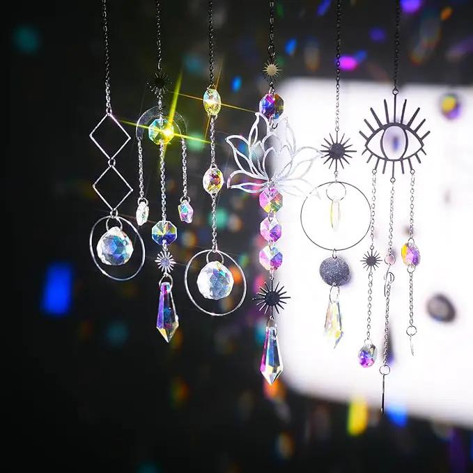 ilclviz Suncatcher Crystal Hanging Sun Catcher Prism with Chain Pendant Ornament Crystal Balls for Window 6 Pieces by GreenHaven Gardens