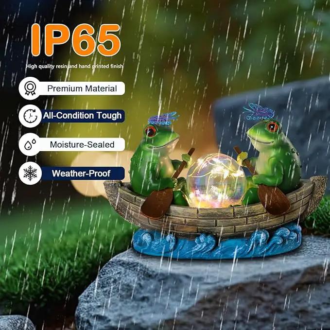 Solar Frog Boating Garden Statue with Ball Light 5.1" Resin Frogs Decor for Home Front Door Patio Porch Balcony Women Gardeners Moms Wives Girlfriends by GreenHaven Gardens