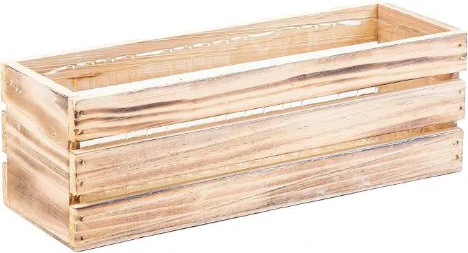 Wood Planter Box with Wine Crate Styled, 12x4 Inch Rectangular, Whitewash, Plastic Liner, Garden Centerpiece Display, Wedding Flowers Holder, Home and Venue Decor (12x4 Wine Crate Set of 4, Whitewash) by GreenHaven Gardens