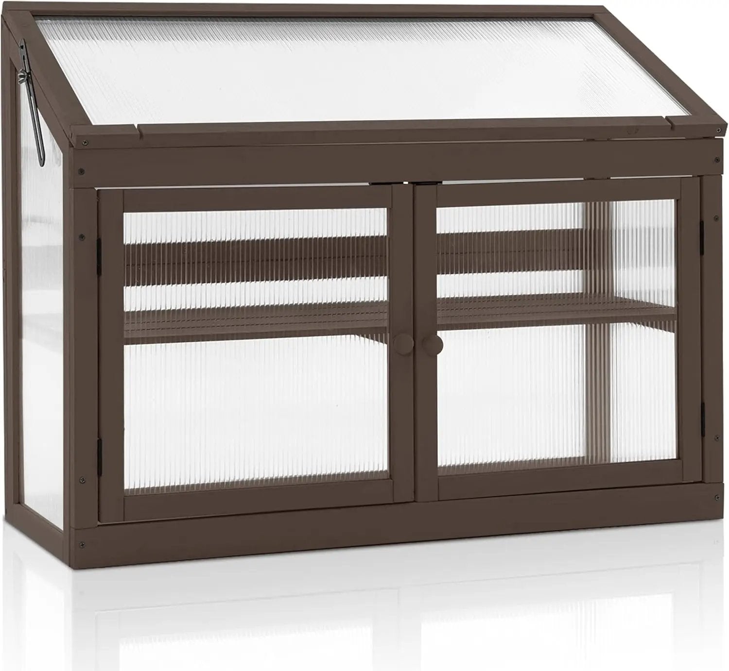 MCombo 2-Tier Wooden Cold Frame Garden Greenhouse Raised Flower Planter Shelf Bed Protection 6057-0160 (Brown) by GreenHaven Gardens