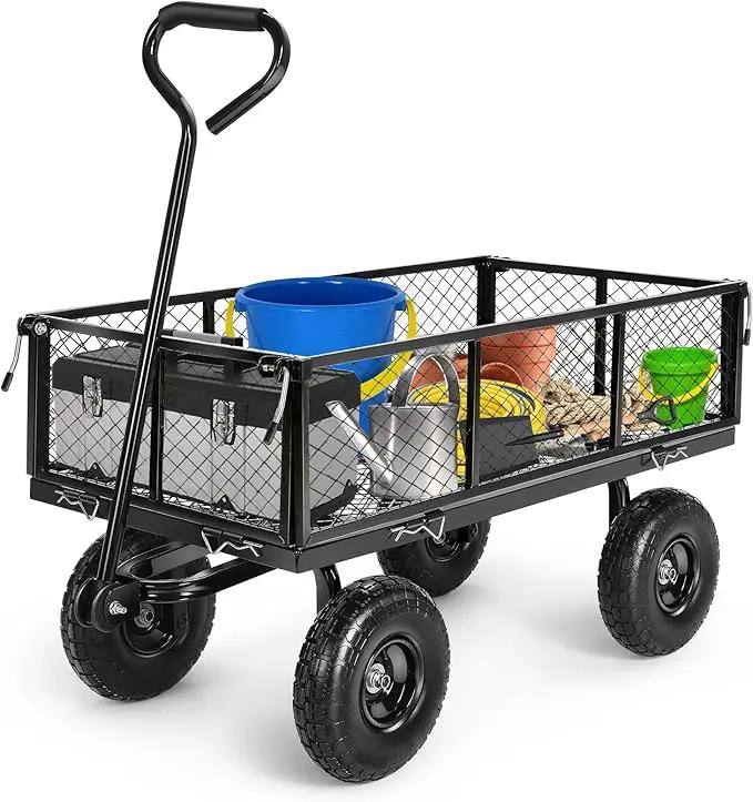 Homdox 660LB Garden Cart on Wheels, Heavy Duty Yard Wagon with 180° Rotating Handle, Mesh Foldable Garden Wagon Outdoor Utility Carts for Camping, Sports, Garden, Beach, Farm, Fishing, Black by GreenHaven Gardens