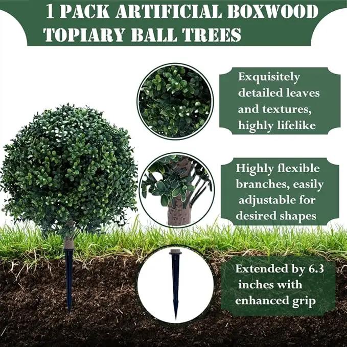 23.6 Inches Set of 2 Artificial Boxwood Topiary Ball Tree with Ground Spike, Faux Bushes UV Resistant Faux Greenery Shrubs, Fake Boxwood Plants for Indoor, Front Porch Decor, Garden, Yard by GreenHaven Gardens