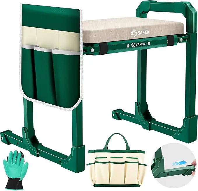 Saker Garden Kneeler and Seat Foldable Gardening Stool with Extendable Legs & Thickened Pad, Tool/Storage Bag, Heavy Duty Support for Elderly, Gardening, Outdoor Use by GreenHaven Gardens