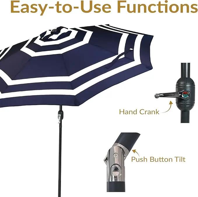 Sunnydaze Outdoor Patio Umbrella - Polyester Table Market Umbrella with Push-Button Tilt and Crank - 8 Sturdy Ribs - Navy Blue Stripe - 9ft by GreenHaven Gardens