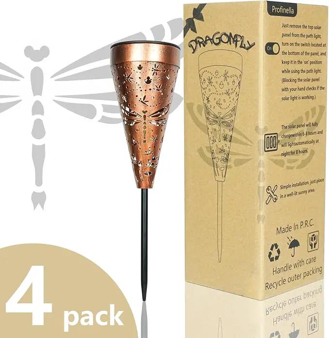 4-Pack Dragonfly Outdoor Decor Solar Pathway Lights, Metal Landscape Lighting for Outside Use: Patio, Yard, Lawn, Backyard, Walkway, Driveway – Gifts for Women, Mother, Grandmother by GreenHaven Gardens