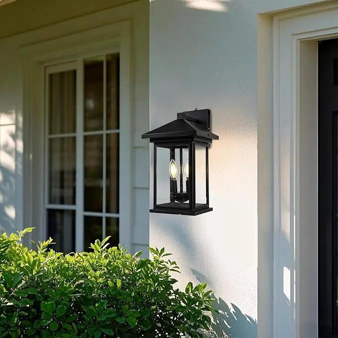 Dusk to Dawn Outdoor Wall Lantern, Exterior Wall Sconce Fixture with Tempered Clear Seeded Glass, Matte Black Finish for Outdoors (Large Wall Mount) by GreenHaven Gardens