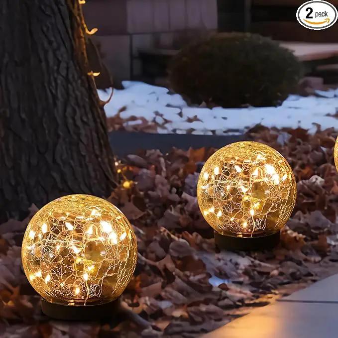 Solar Globe Lights Outdoor Waterproof-Solar Balls-Solar Garden Lights-Solar Orbs for Outside 2 Pack Cracked Glass Ball for Lawn Patio Yard Backyard Decorations by GreenHaven Gardens