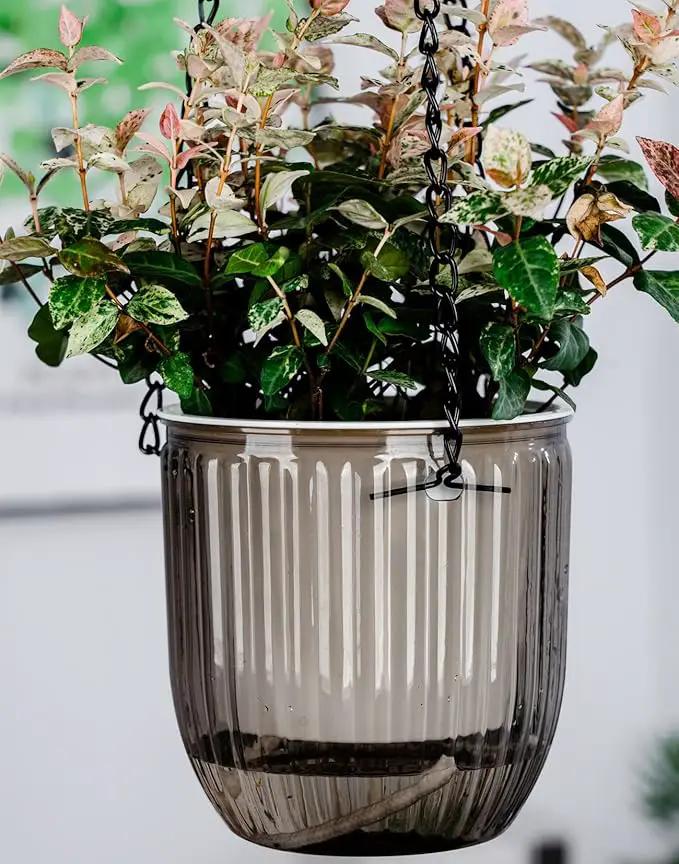 4.5 Inch 2 Pcs Self Watering Hanging Planter Indoor Plant Pots Drainage Holes, Outdoor Small Hanging Planters Flower Pot Basket, Visible Water Level, Plant Hanger Home Decor, Gardening by GreenHaven Gardens