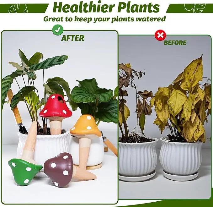 Terracotta Self Watering Spikes, 4 Pack Mushroom Self Watering Planter Insert, Vacation Plant Slow Release Watering Devices for Indoor Outdoor Plants, Colorful Large Water Globes by GreenHaven Gardens