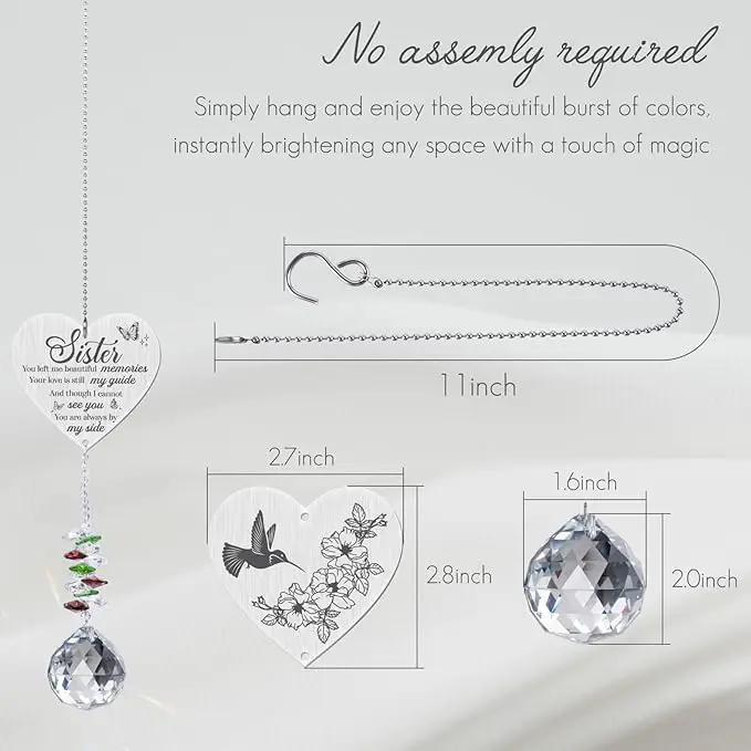 Sister in Heaven Memorial Crystal Suncatcher Gifts,Loss of Sister Sympathy Gifts,Gifts for Loss of Sister,Hanging Crystals Ornament for Window Rainbow Maker Prisms Home Decor Gift by GreenHaven Gardens