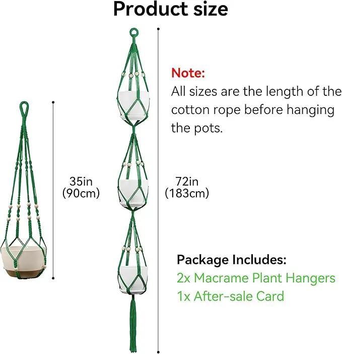 USLAI Macrame Plant Hanger Indoor Outdoor, Up to 4-15 inch Pot, Heavy 20lb Planters, Extra Long Strong Hanging Planter Basket Holder, Boho Home Decor, 35+72 Inch, Green (POTS NOT Included) by GreenHaven Gardens
