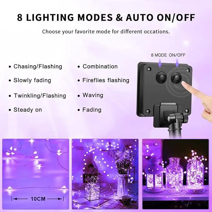 JMEXSUSS 4 Pack Purple Solar String Lights Outdoor Waterproof, 100 LED 33ft Purple Solar Fairy Lights, 8 Modes Copper Wire Christmas Light for Halloween Christmas Garden Yard Tree Decor by GreenHaven Gardens