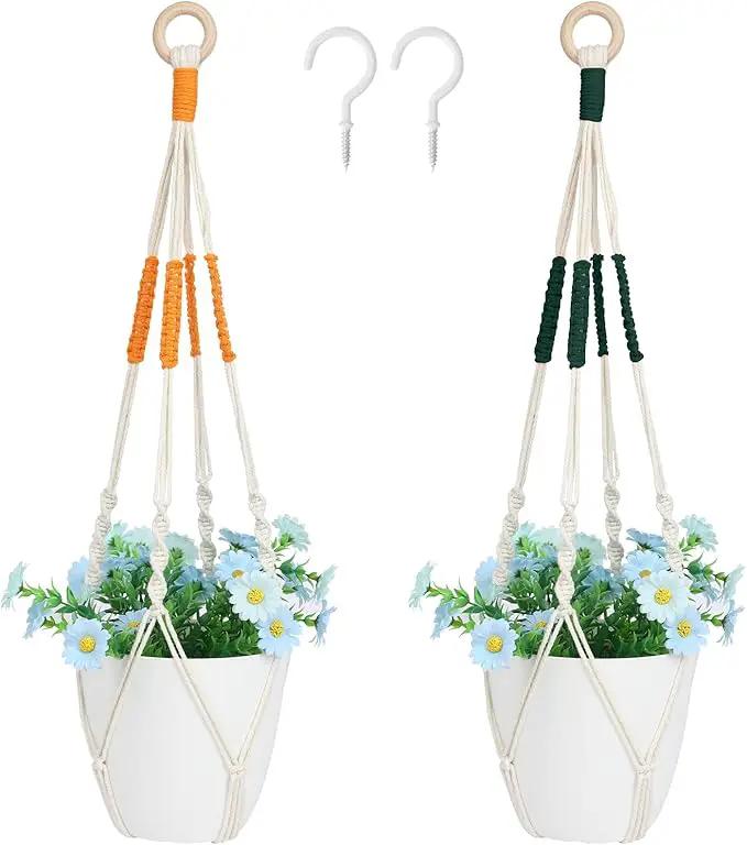 Augshy 27inch Macrame Plant Hanger, 2 Packs Plant Hangers with Hooks, Hanging Planter for Indoor Plants Decorative Macrame Pot Hanger for Home Decor by GreenHaven Gardens
