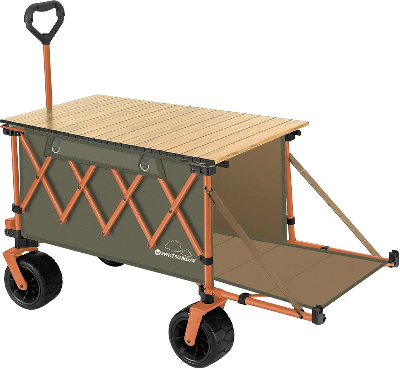 Whitsunday Collapsible Folding Wagon with Table, Heavy Duty Utility Beach Wagons with Opened Tailgate and All-Terrain Wheels for Camping,Garden,Sports (Max Orange) by GreenHaven Gardens
