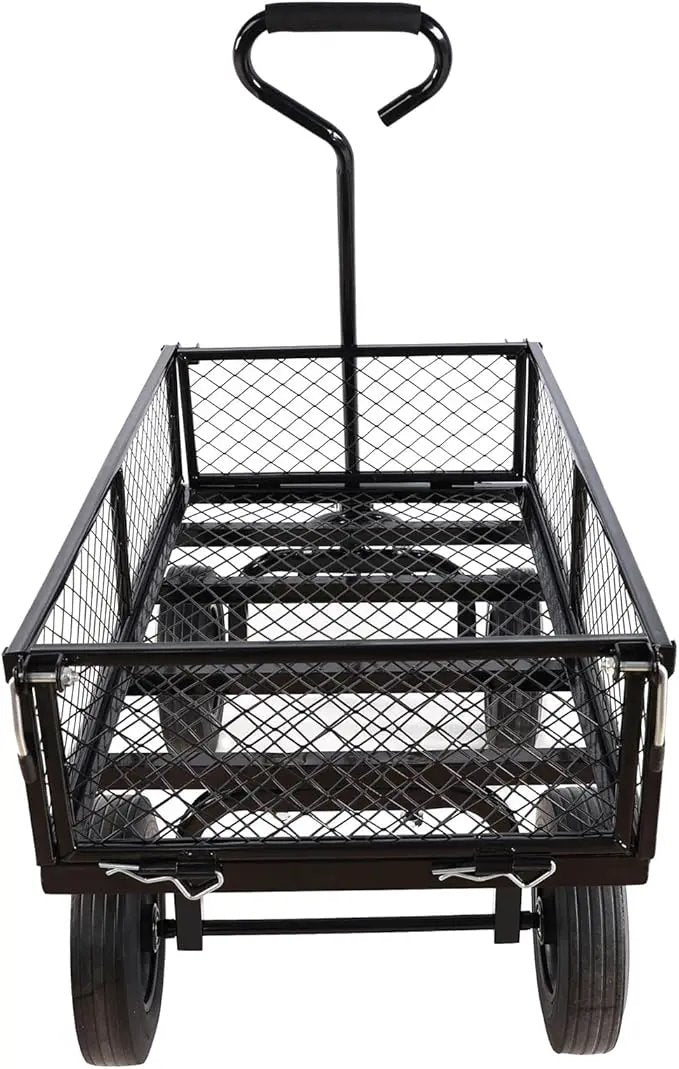 Heavy Duty 480 Lbs Capacity Mesh Steel Garden Cart Folding Utility Wagon with Removable Sides (Black) by GreenHaven Gardens