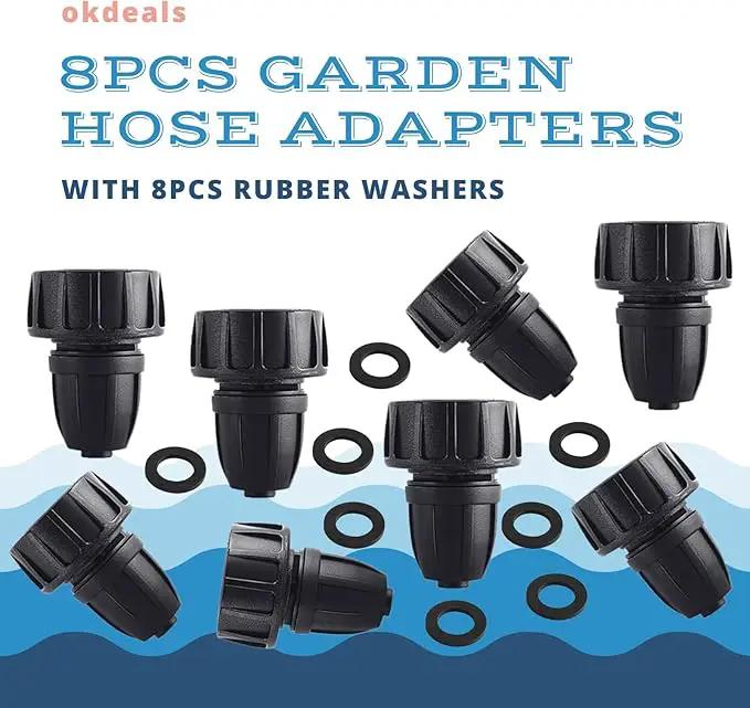 8pcs Garden Hose Adapter, 3/4'' Faucet Convert to 3/8'' Drip Irrigation Tubing, Drip Irrigation Hose Connectors for Outdoor Watering, Fittings with 8pcs Rubber Washers (1 Barb) by GreenHaven Gardens