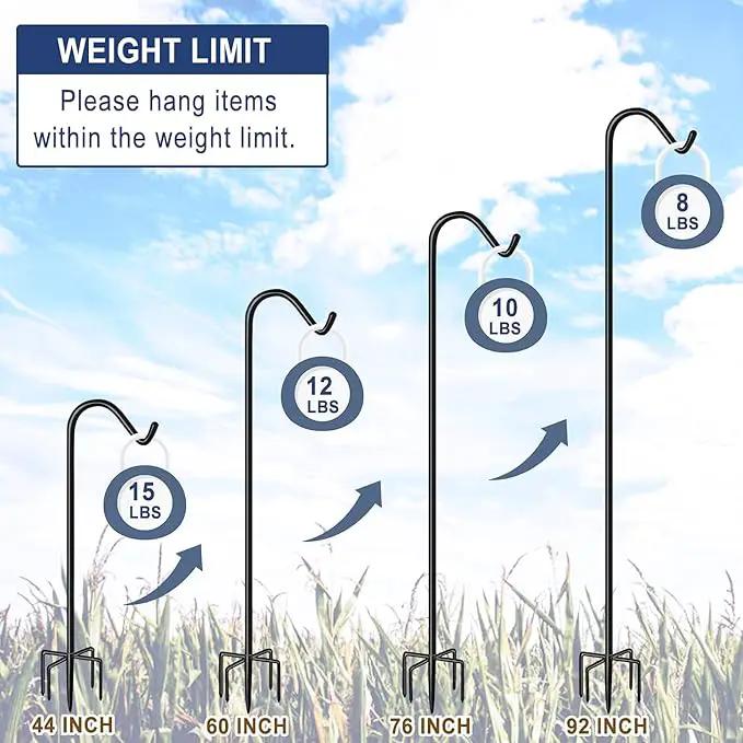 Shepherds Hook for Outdoor Bird Feeders Pole 92 Inch Tall, Adjustable Heavy Duty Garden Hanger Stake Pole with 5 Prong Base, Shiny Black (2 Packs) by GreenHaven Gardens
