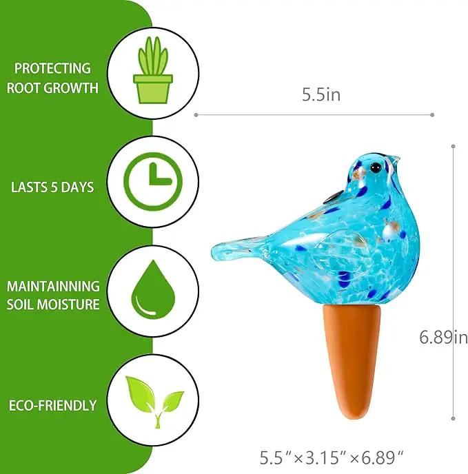 Glass Bird Shaped Plant Watering Ball Glass Automatic Watering Ball Flower Pot Insertion Spike Drip Irrigation Device Watering Ball Irrigation System Plant Enthusiast Gift (Light Blue) by GreenHaven Gardens