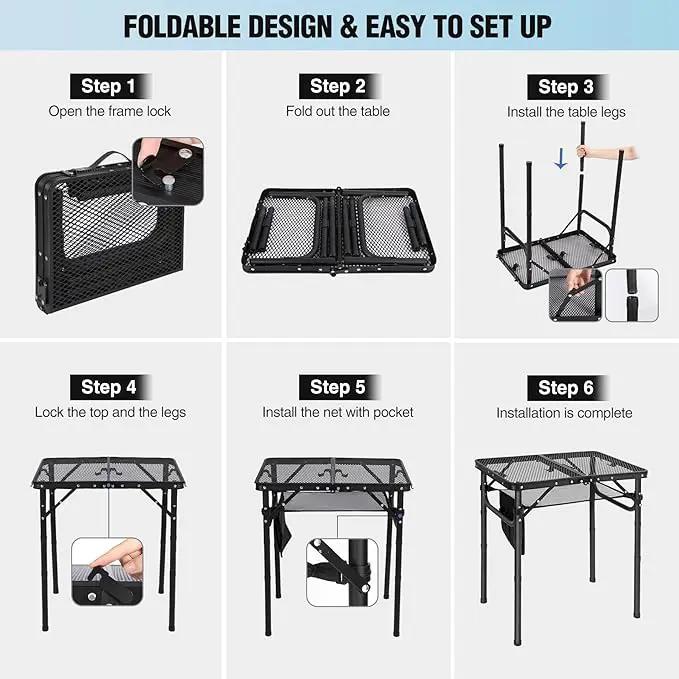 RedSwing Folding Grill Table, Lightweight Height Adjustable Aluminum Table with Mesh Desktop and Mesh Bag for Outdoor Camping Picnic BBQ, Small 2 Feet, Black by GreenHaven Gardens