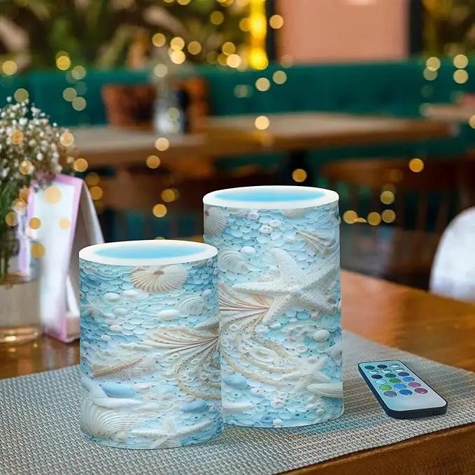 Flickering Flameless Candles, Starfish Seashell LED Candles with Remote Timer, Set of 2 Battery Operated Candle for Valentine Wedding Birthday by GreenHaven Gardens