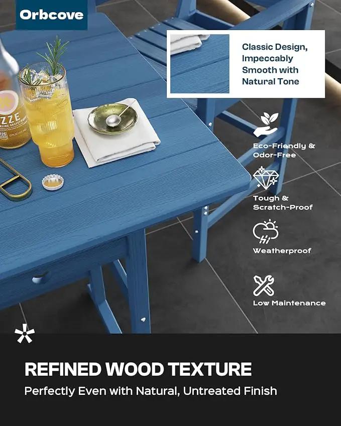 3-Piece Bar Height Patio Table and Chairs Set, HDPE Wood Grain Outdoor Bar Table and Chairs with Heart Cutout Design, Weather-Resistant Bar Height Furniture for Deck, Porch, Pool (Navy Blue) by GreenHaven Gardens