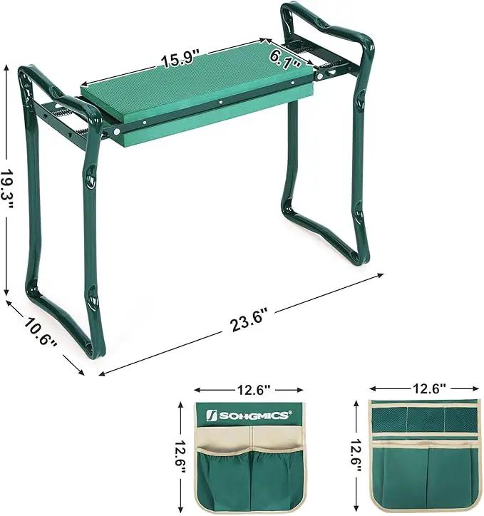 SONGMICS Garden Kneeler and Seat, Multifunctional Garden Kneeling Bench, Gardening Gifts for Women Men, Folding Gardening Stool, with 2 Tool Bags, 6-Inch Wide Kneeling Pad, Dark Green UGGK50L by GreenHaven Gardens
