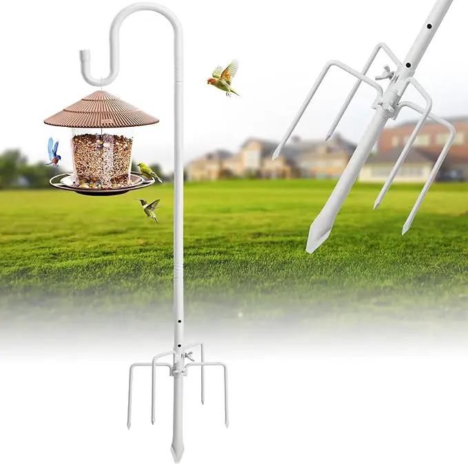 Hummingbird Feeder Pole for Outdoors - Heavy Duty Bird Feeder Stand with Adjustable Stake,62" Rustproof Shepards Poles with Hangers Holder for Birdfeeder,Wind Chimes,Lanterns,Wreaths,White by GreenHaven Gardens