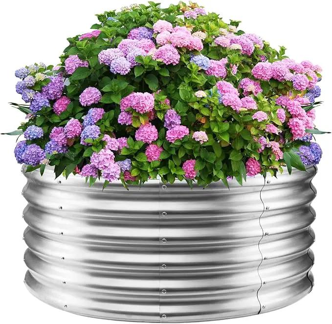 17" Tall Round Outdoor Garden Raised Garden Bed Kits- 0.8MM Thick Metal Raised Planter Bed/Ground Planter Box for Variety of Flowers,Herbs,Vegetables (Silver, 40 inches Diameter) by GreenHaven Gardens