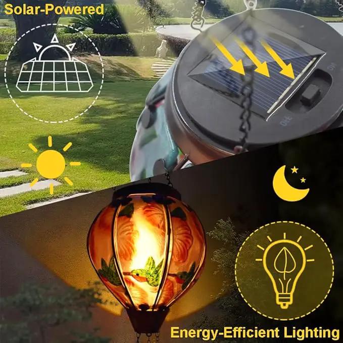 Hot Air Balloon Solar Lantern with Flickering Flame Hanging Solar Lanterns Outdoor Lights Waterproof Lanterns Decorative Garden Patio Yard Party Decor Hummingbirds&Red Flowers by GreenHaven Gardens