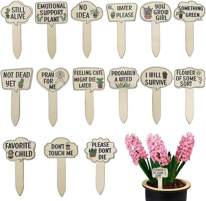 15pcs Funny Plant Signs Garden Markers Wooden Plant Labels Tab with Interesting Words Cute Patterns for Indoor and Outdoor Potted Used to Distinguish Potted Plants by GreenHaven Gardens