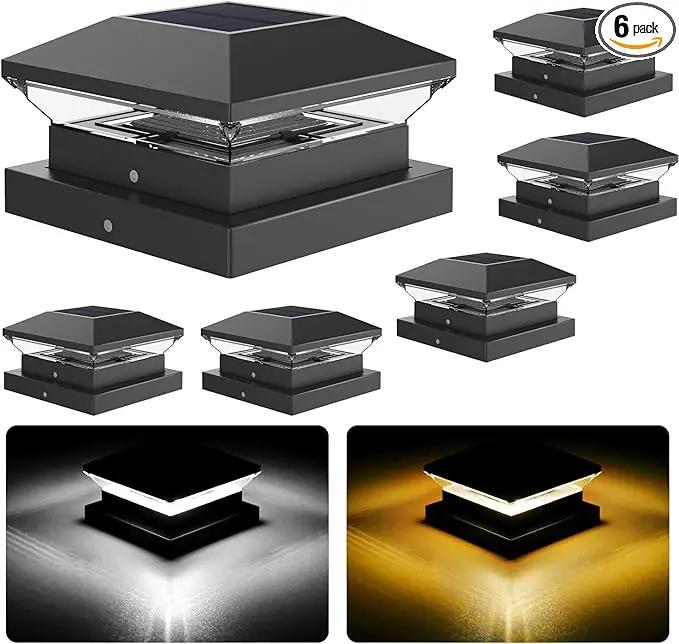 T-SUN Solar Post Cap Lights for 4x4/5x5/6x6 Posts (Wooden/Vinyl) | Waterproof Outdoor Solar Post Lights with Dual-Color Modes | Fence, Deck, Porch & Garden Lighting (6-Pack, Black) by GreenHaven Gardens