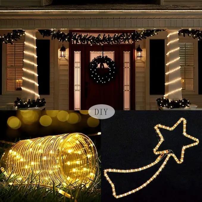 300 LED Solar Rope Lights Outdoor 99 FT Bright Solar Garden String Lights Durable 8 Modes Outdoor Fairy Lights Waterproof Solar Garden Decorative Lights for Fence Patio Decor (Warm) by GreenHaven Gardens