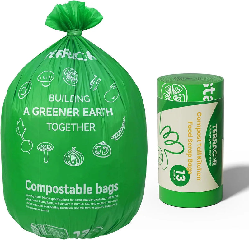 13 Gallon Compostable Trash Bags, 40 Bags Compost Bags for Countertop Bin, Camping Toilet Bags for Portable Toilet, BPI Certified and Meet The ASTM D6400 Standard by GreenHaven Gardens