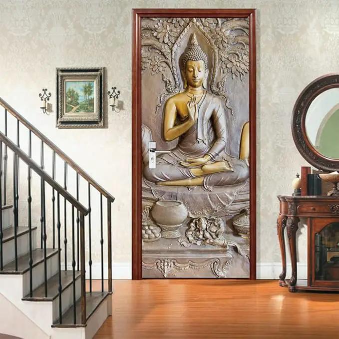 3D Door Stickers Murals Peel and Stick - Buddha Statue - Door Wallpaper Self-Adhesive Door Decals Removable PVC Waterproof Door Poster for Bedroom Living Room Door 37.4" x 78.7" by GreenHaven Gardens