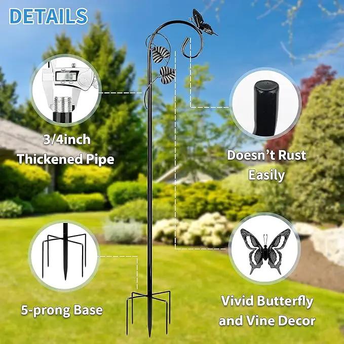Shepherds Hooks for Outdoor Hummingbird Bird Feeder Pole Hanger 49 Inches with 5 Prongs Base Stainless Metal Adjustable Garden Hanging Holder Weddings Garden Decor Butterfly 1-Pack by GreenHaven Gardens