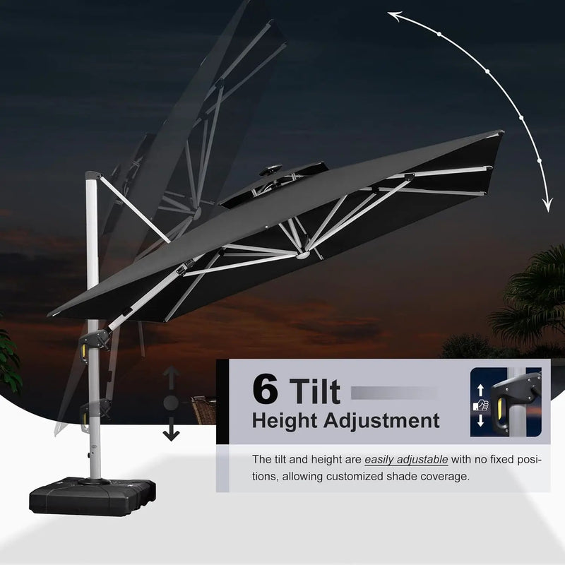 PURPLE LEAF 11 Feet Double Top Deluxe Solar Powered LED Square Patio Umbrella Offset Hanging Umbrella Outdoor Market Umbrella Garden Umbrella, Black by GreenHaven Gardens