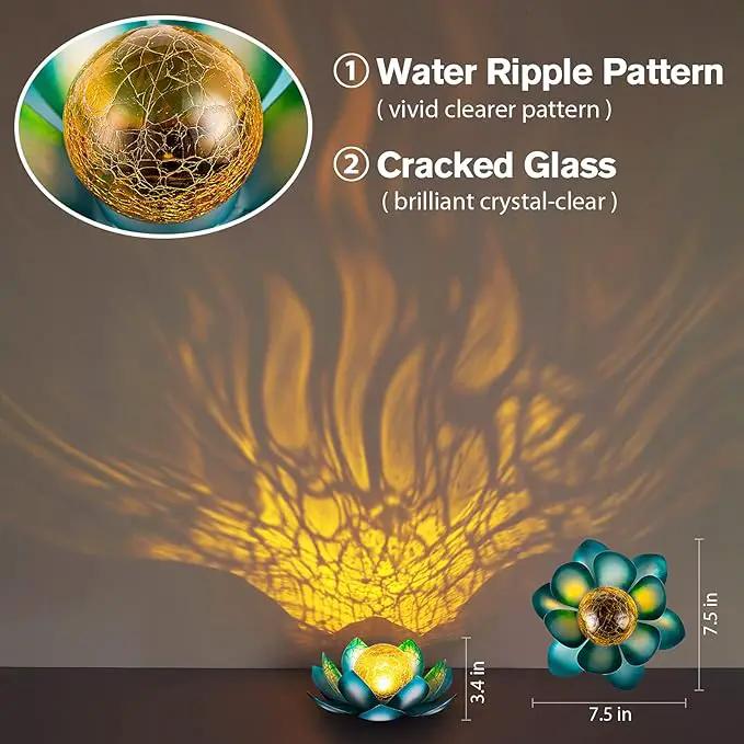 Solar Light Outdoor(2Pack), Art Crackle Globe Glass Lotus Decoration, Solar LED Waterproof Blue Metal Flower Lights for Patio,Lawn,Walkway,Tabletop by GreenHaven Gardens