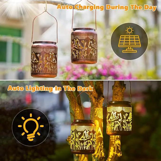 2 Pack Butterfly Solar Lanterns Outdoor Waterproof,Birthday Gifts for Women Mom,Hanging Solar Lights Outdoor LED 6.9" Metal Butterfly Decorative Lanterns for Patio,Pathway,Yard,Garden Decor by GreenHaven Gardens
