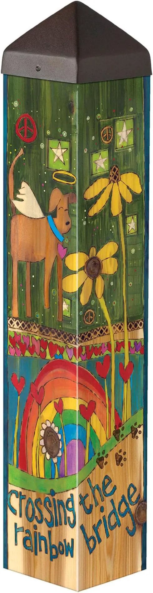 Studio M Art Pole, PVC Weather Resistant Pole with Vinyl Bowl 20 inches Tall Outdoor Decoration for Gardens, Patios, Yards, Landscaping and Birding Accessories, Crossing The Rainbow Bridge by GreenHaven Gardens