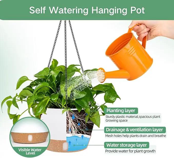 QCQHDU 2 Pack 8 inch Hanging Planters for Indoor Plants, Outdoor Hanging Baskets, Self Watering Pots with Drainage Holes & Removable Tray (White, 8 inch) by GreenHaven Gardens